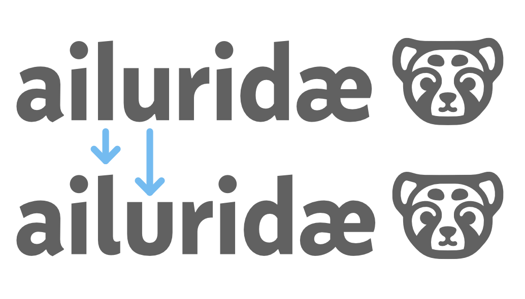 a comparison between two version of the word ailuridae written with and without font variant changes.